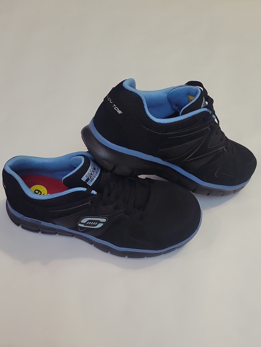NEW! Skechers Women"s Sandlot Synergy Alloy-Toe Work Shoes Black/Blue Size US 9